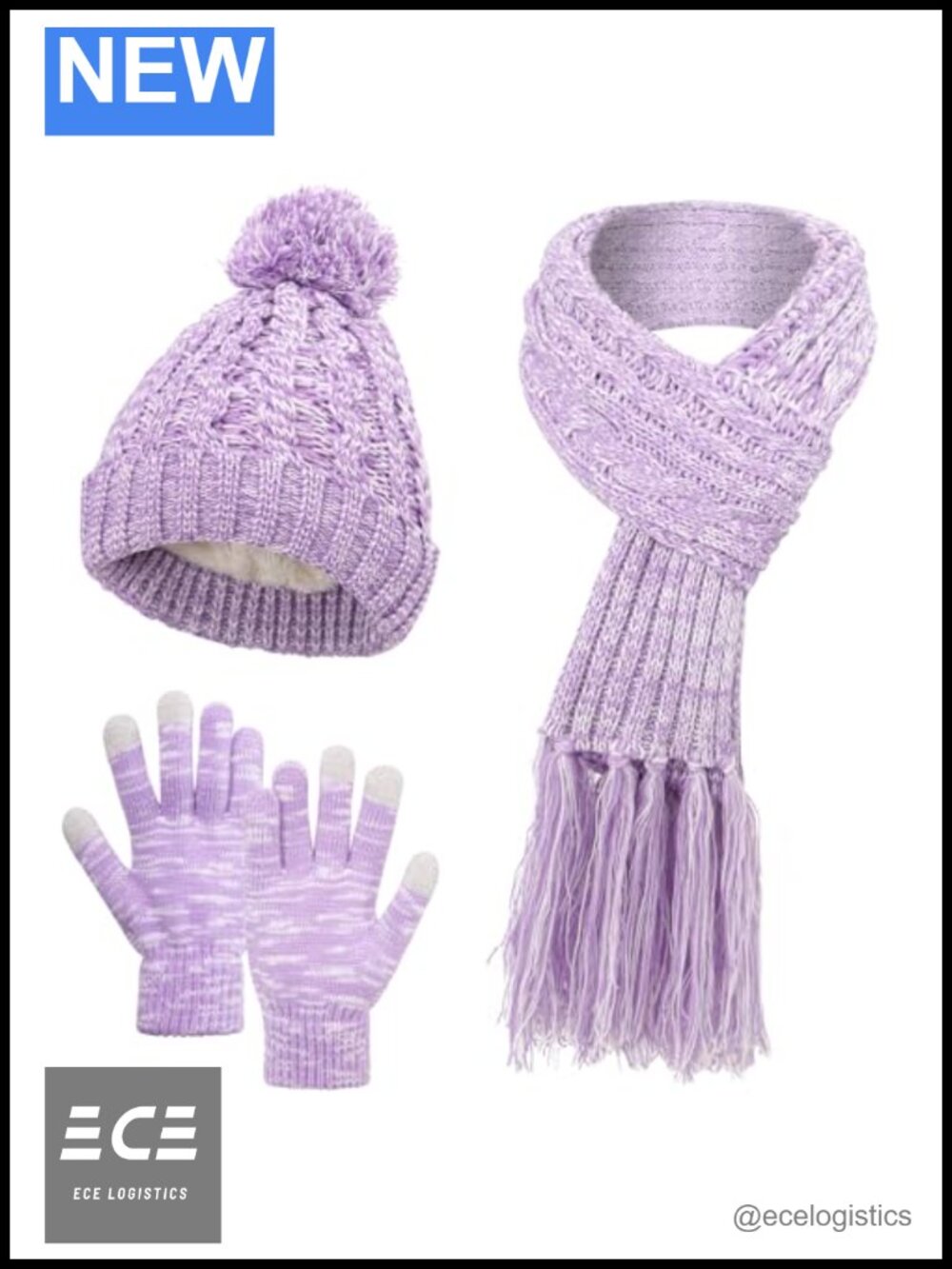 Womens 3 in 1 Acrylic Knit Beanie Scarf Touchscreen Gloves Set Cold Weather